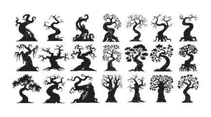 Spooky Tree Silhouettes Isolated White Background