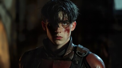 Bloody Superhero Portrait: Intense Cinematic Look