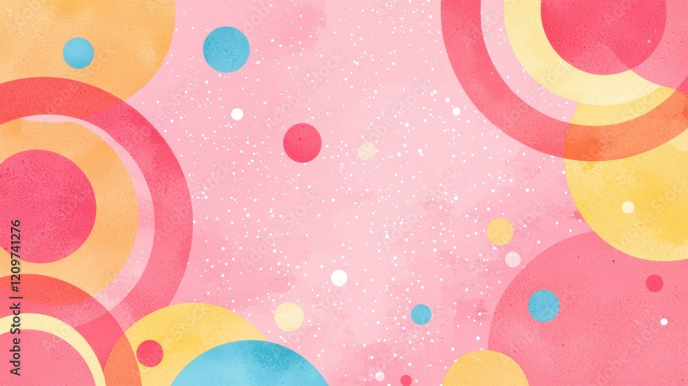 Poster abstract pink watercolor background with colorful overlapping circles and dots design