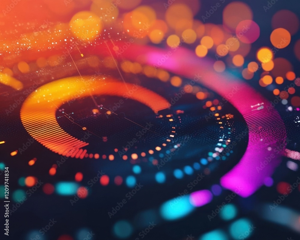 Poster interactive radial charts glowing with real-time updates on a sleek interface