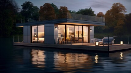 Obraz premium A photo of a Modern Houseboat in Soft Focus