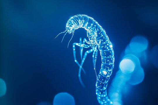 A microscopic parasite illuminated under a microscope slide with a blue hue