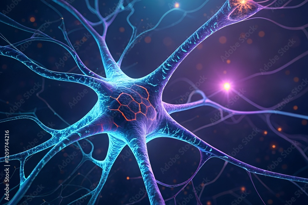 Poster glowing neural network: a vibrant digital depiction of interconnected neurons, pulsing with energy a