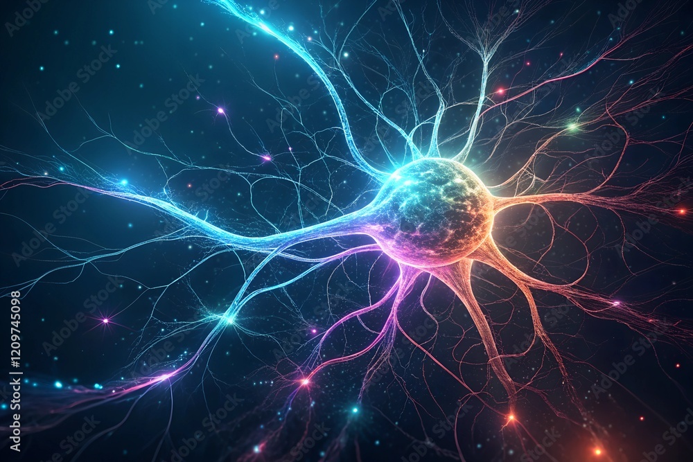 Poster vibrant neural network: a mesmerizing display of interconnected nodes and glowing pathways, illumina