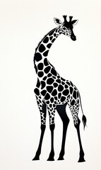 Obraz premium Giraffe silhouette in artistic black and white against a light background showing distinct patterns and elegant posture