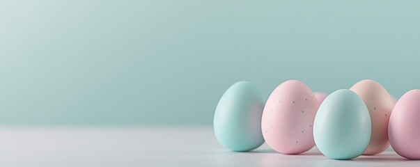 Pastel easter concept. Pastel colored eggs arranged on a minimalistic background for spring celebrations.