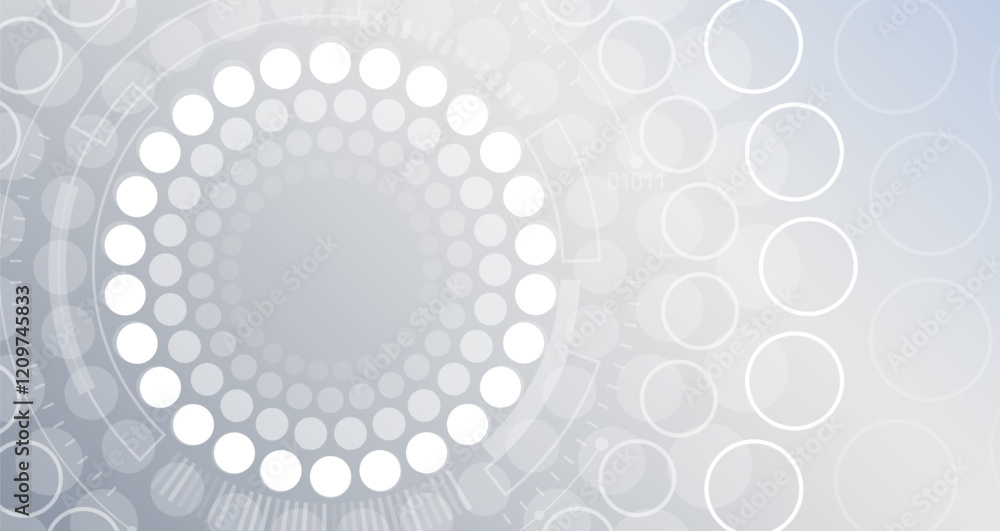 Poster sci-fi gray background with various technology elements. science concept, circles with shadows and l