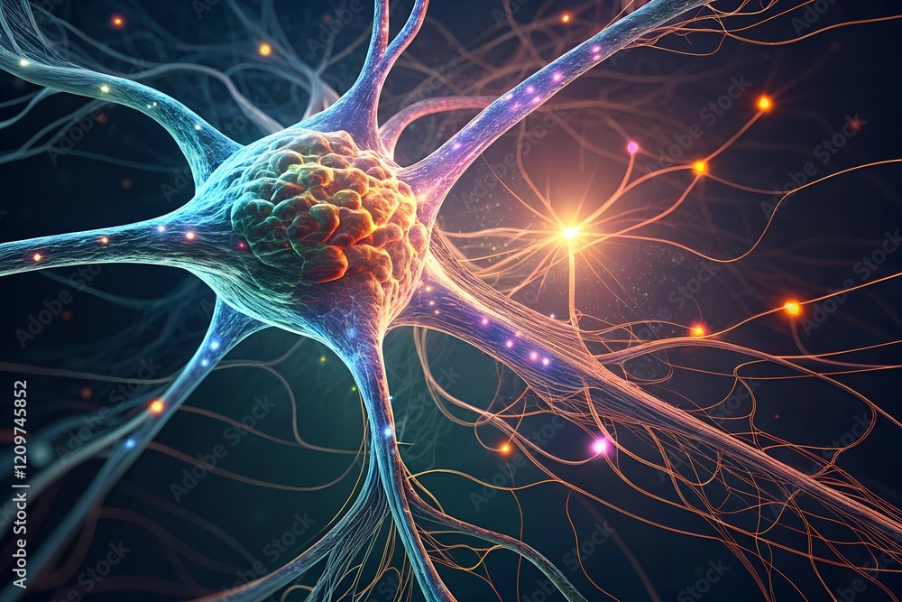 Aufkleber illuminated neural pathways: a microscopic view into the vibrant network of brain cells, glowing wit