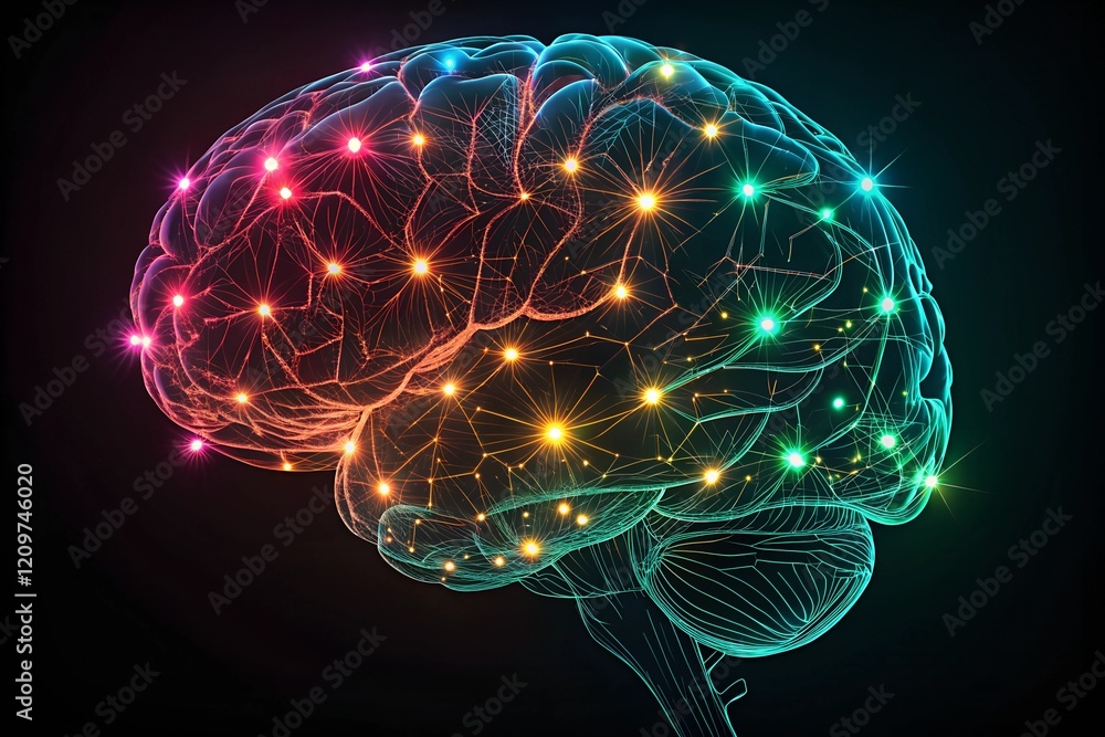Poster illuminated brain: a vibrant neural network glows, showcasing the power and complexity of the human 