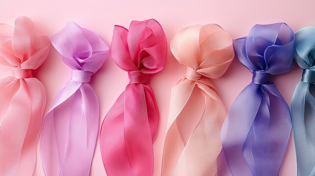 All color ribbons on pink background. Cancer awareness. World Cancer Day. - Powered by Adobe