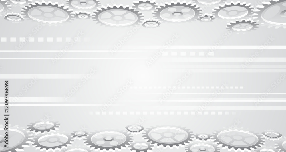 Poster The mechanism consisting of gears on a grey background for the presentation. Cogwheel for science experiment presentation. Futuristic high tech concept. Business and industry internet banner.