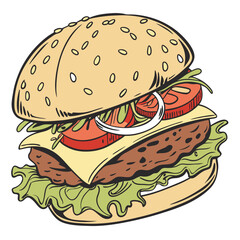 Colorful Cartoon Illustration of a Delicious Cheeseburger