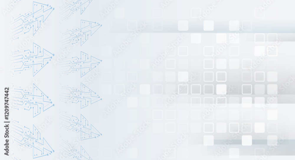 Poster Vector illustration of circles, lines and arrows with shadows. Abstract futuristic communication. Hi-tech grey background with various technology elements.