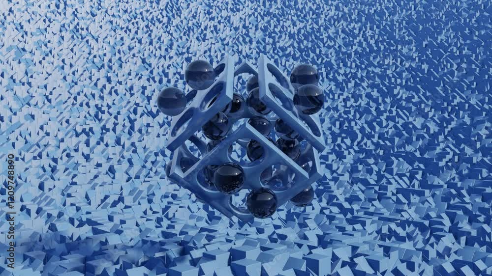 Poster minimalistic 3d blue spheres and plates – elegant abstract seamless loop background for motion graph