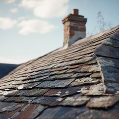 Naklejka premium Weathered Slate Roof Texture: Rustic Charm of an Old House