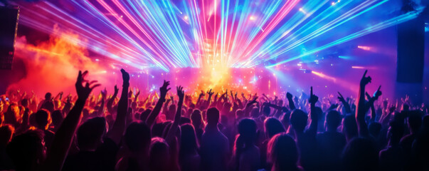 Vibrant Crowd at Concert with Laser Lights