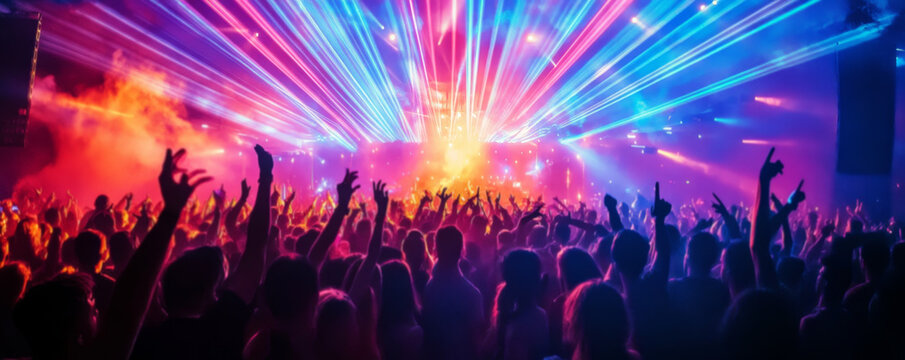 Vibrant Crowd at Concert with Laser Lights