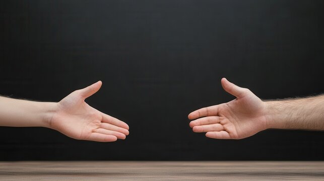 Hands Reaching Out but Pulling Back in Hesitation Against a Dark Background