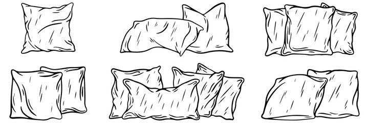Set of pillow hand drawn illustration pencil sketch vector isolated on white.