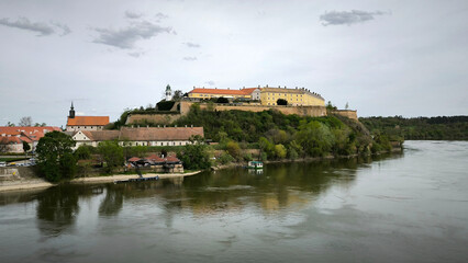 Fototapeta premium Petrovaradin Fortress by the Danube river in spring