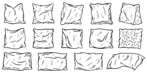 Naklejka premium Set of pillow hand drawn illustration pencil sketch vector isolated on white.