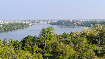 Petrovaradin Fortress by the Danube river in spring