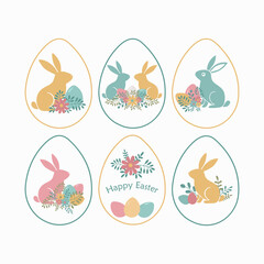 Set easter  compositions with bunny inside an egg.