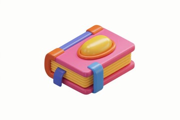 A colorful 3D rendered book with a yellow gem, symbolizing knowledge and imagination.