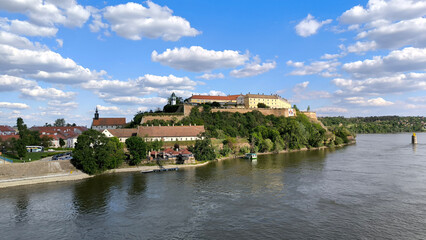 Petrovaradin Fortress by the Danube river in spring