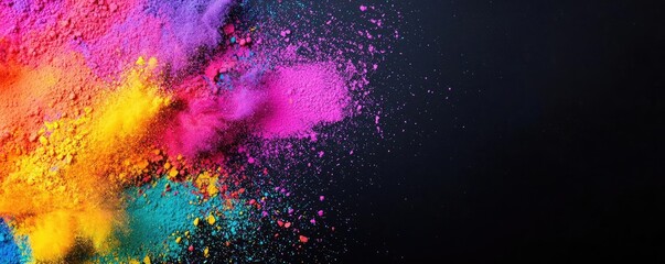 Fototapeta premium Rainbow holi concept. Colorful powder explosion creating vibrant patterns on a dark background.