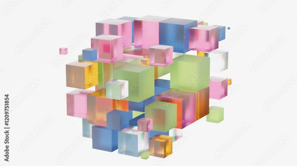 Poster abstract 3d geometric background – vibrant multicolored cubes expanding and shrinking in a perfect g