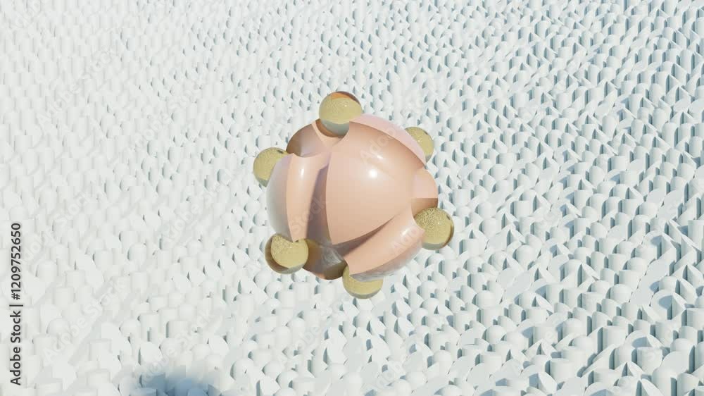 Aufkleber 3d brown sphere with floating transparent balls on geometric background – abstract futuristic seamle