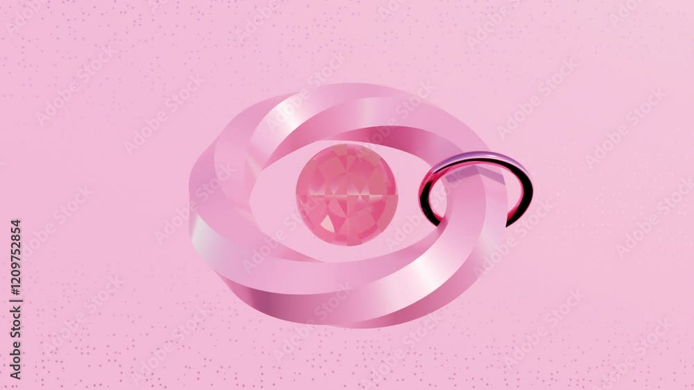 Poster soft pink 3d animation of floating sphere and rotating rings – abstract minimalistic motion design s