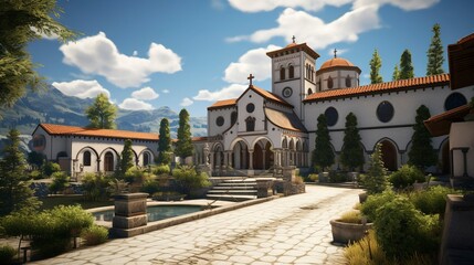 Naklejka premium A photo of a Monastery Showcasing Modern Living