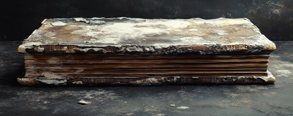 A photorealistic image of a well-worn book, its pages filled with stories and its cover adorned with the passage of time.