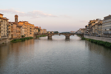 Arno River in Florence. Bridge of the Holy Trinity. Tuscany