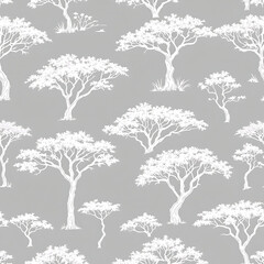 Elegant White Tree Silhouettes on a Soft Gray Background Representing Nature's Beauty and Serenity