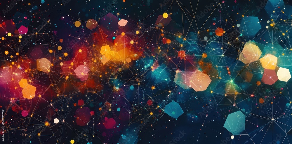 Poster abstract network of illuminated polygons and lines