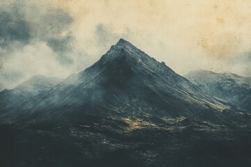 Majestic Mountain Peak Enveloped In Misty Clouds