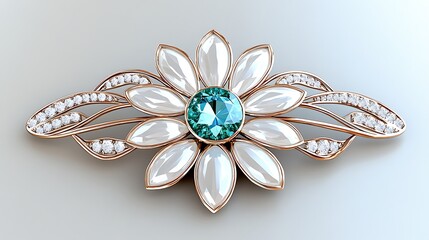 Fototapeta premium Elegant Rose Gold Flower Brooch with Teal Gem Diamonds