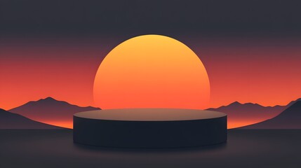 Fototapeta premium A rounded podium with a gradient sunset background, offering space for product showcasing.