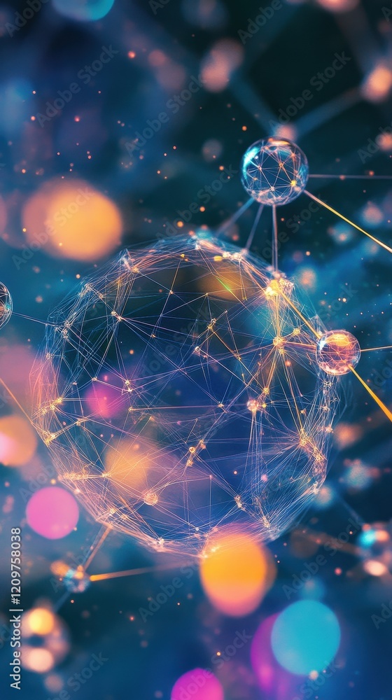 Poster abstract network sphere illuminated with colorful lights