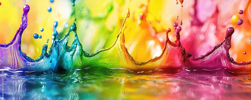 Poster rainbow holi concept. vibrant splashes of colorful paint creating a dynamic abstract pattern.