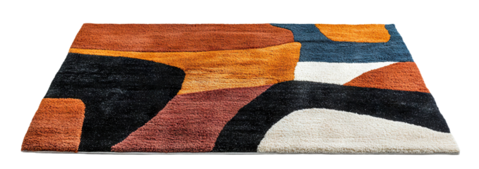 Modern abstract rug with geometric pattern, isolated on transparent cutout background
