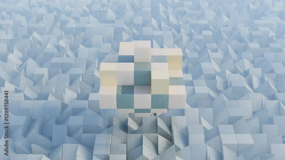 Poster vibrant 3d colorful cubes rolling on abstract geometric surface – seamless loop animation for motion