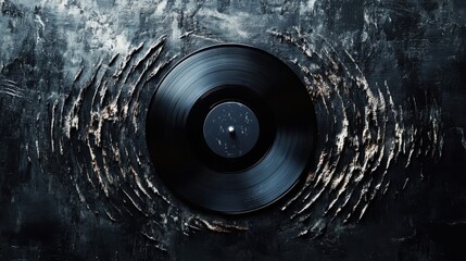 Minimalist Composition of Vinyl Record on Abstract Background