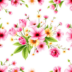 Fototapeta premium Seamless floral pattern with pink flowers on a white background, seamless pattern with flowers, wallpaper and packaging. valentine decoration, illustration, vector,