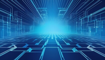 Naklejka premium Blue blockchain background gradient banner. Generated image