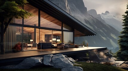 Obraz premium A photo of a Mountain Cabin Showcasing Modern Living