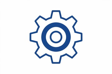 A simple blue gear icon representing mechanism, engineering, and technology.